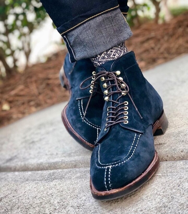 Handmade Men Navy Blue Suede Lace Up Ankle High Boots, Men Blue Suede Boots  | eBay